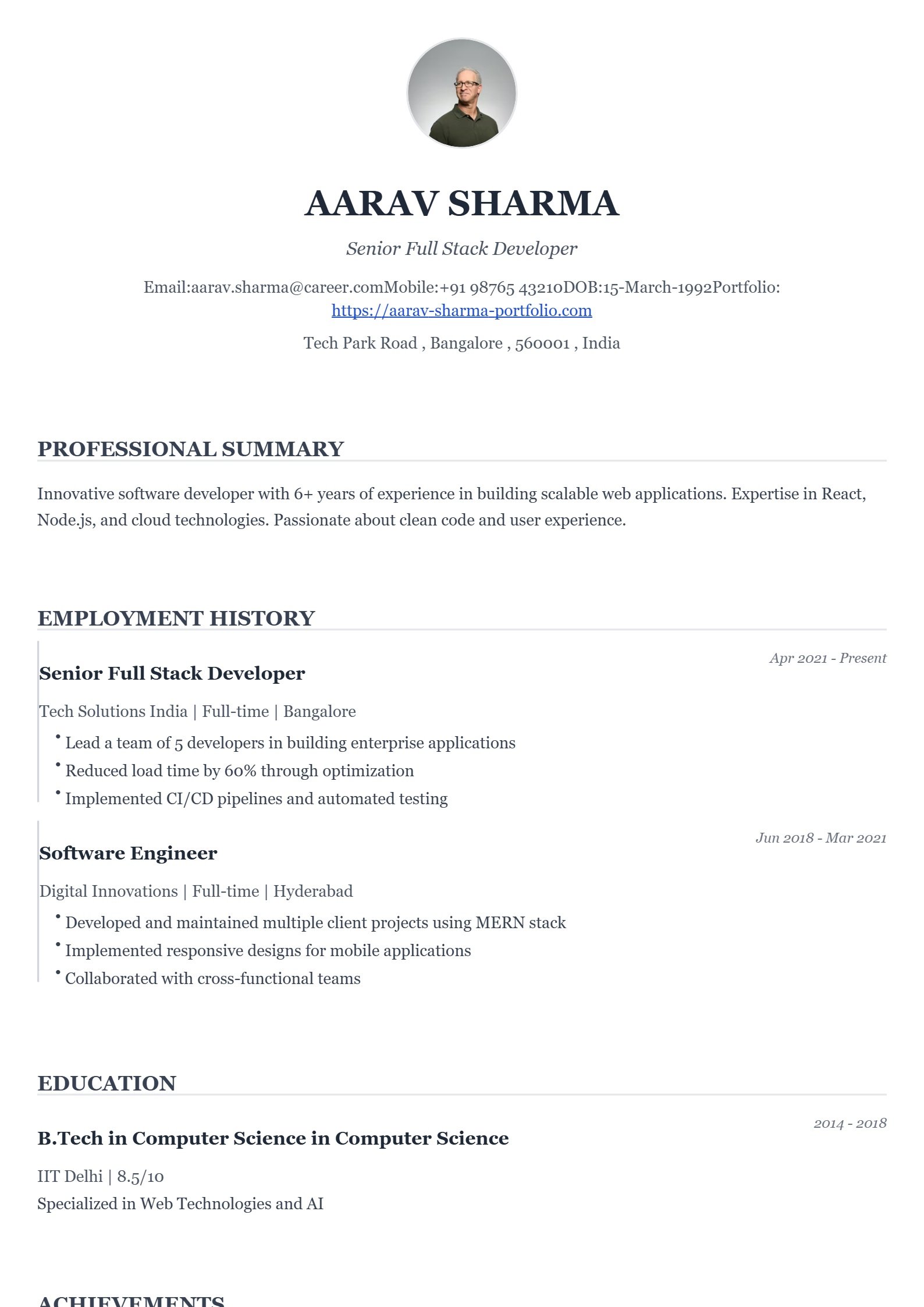ATS Friendly Resume Template